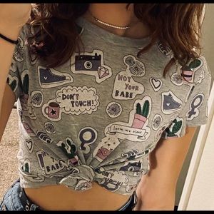 gray graphic crop top